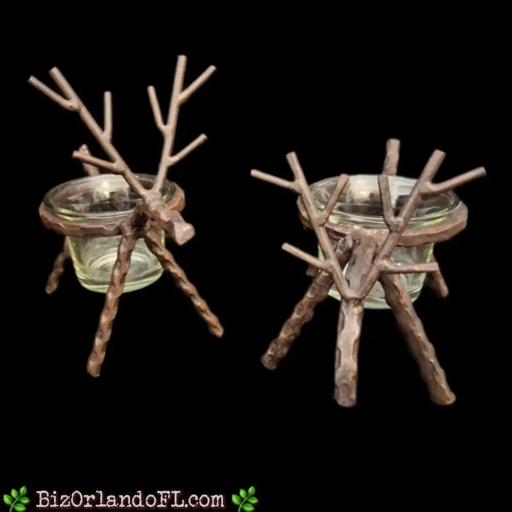 Reindeer Candle Holders Metal Votive Tealight Rustic Decor Christmas (Set of 2)